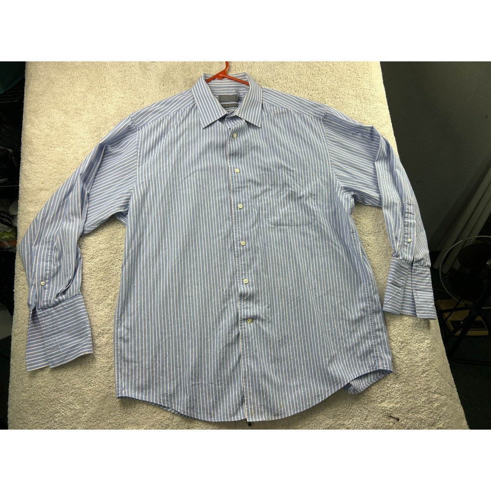Talbots Striped Button Down Shirt 17 Blue French Cuff Preppy Business Old Money